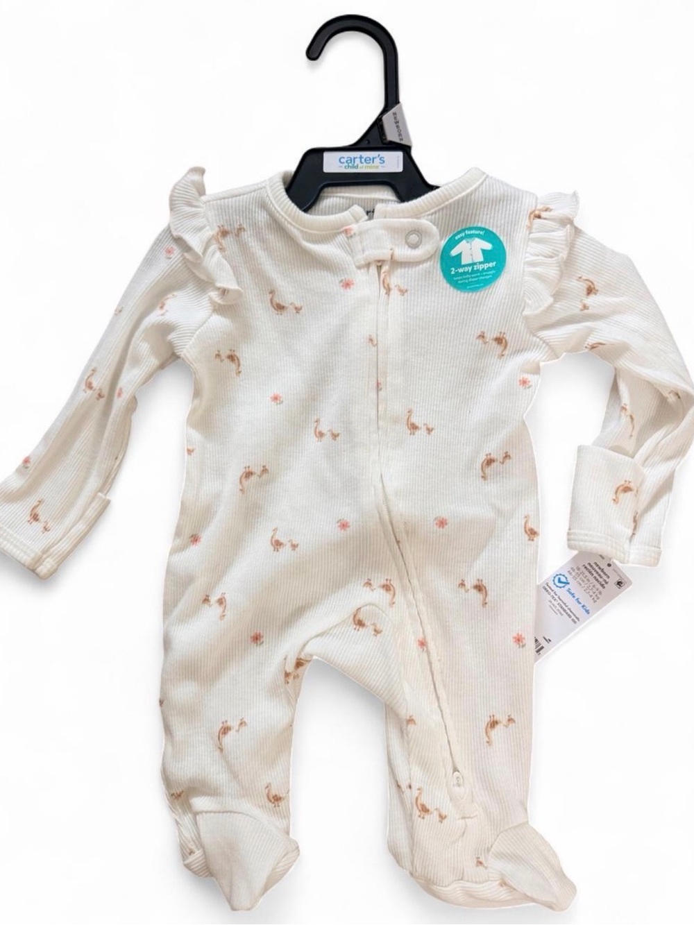 Carter's Cream Ribbed Footed One-Piece with Pink & Tan Print